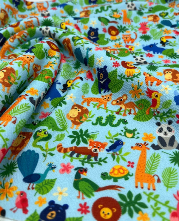 Animal Baby Blue Print Liverpool Bullet Stretch Fabric