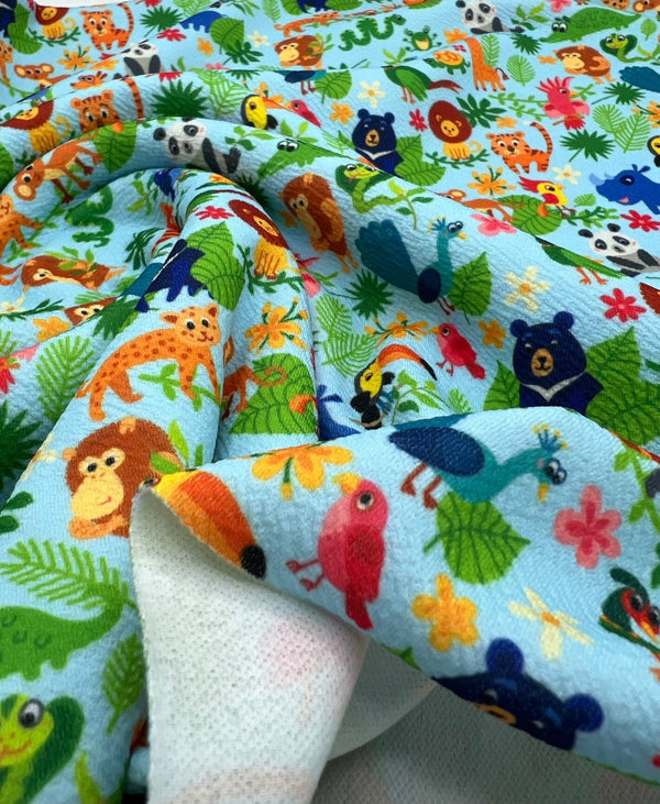 Animal Baby Blue Print Liverpool Bullet Stretch Fabric