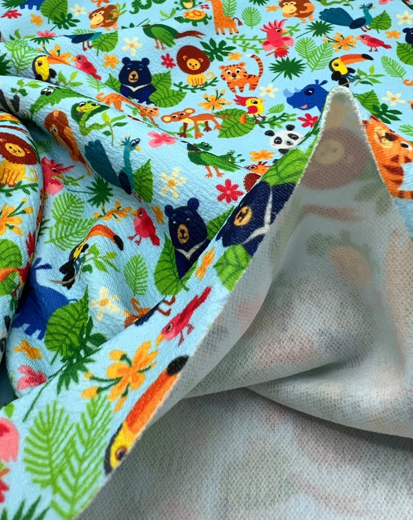 Animal Baby Blue Print Liverpool Bullet Stretch Fabric