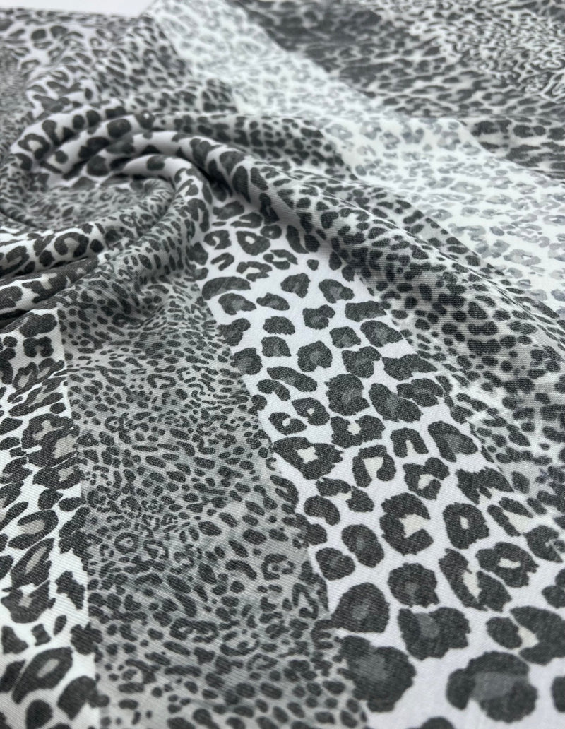 Grey Mixed Animal Stripe French Terry Loopback Fabric