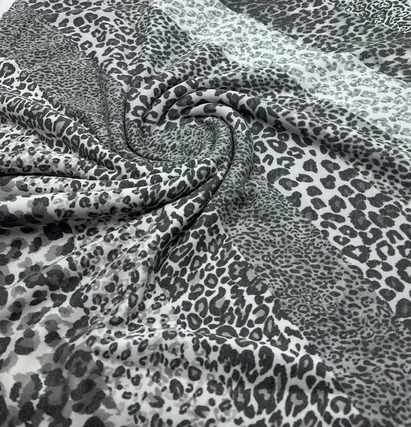 Grey Mixed Animal Stripe French Terry Loopback Fabric
