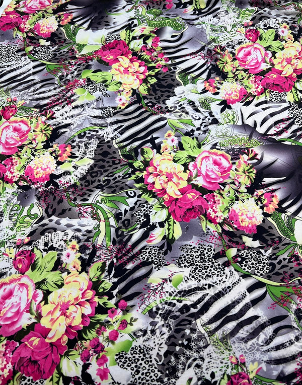 Animal Floral Mix Print Soft Touch 4 Way Stretch Fabric