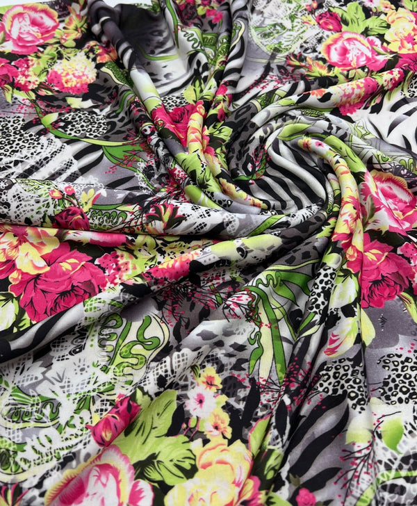 Animal Floral Mix Print Soft Touch 4 Way Stretch Fabric
