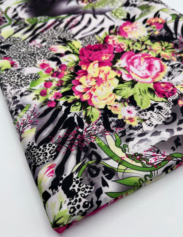 Animal Floral Mix Print Soft Touch 4 Way Stretch Fabric
