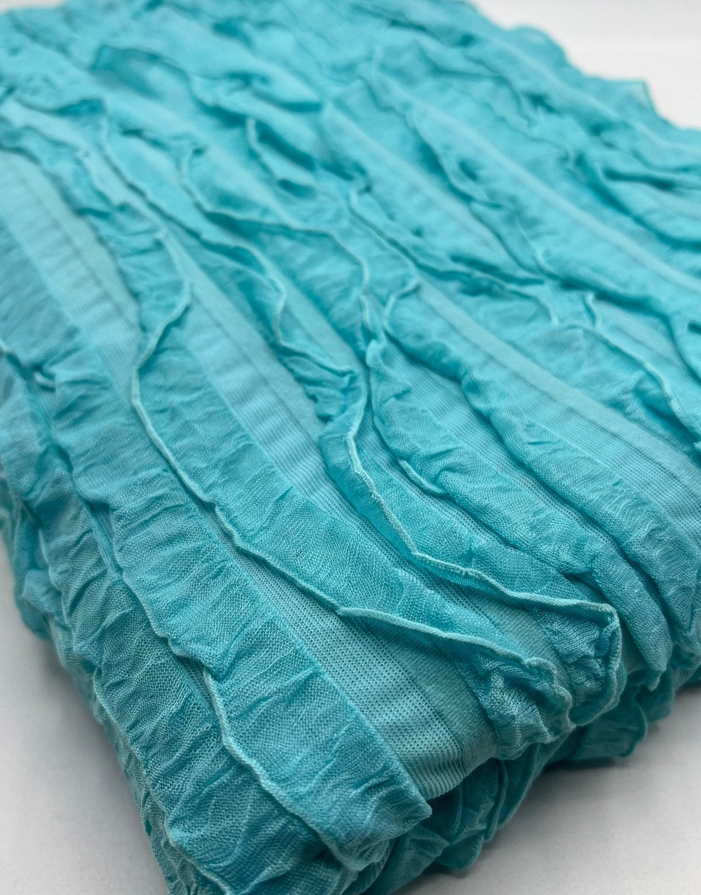 Aqua Blue Ruffle Textured 4 Way Stretch Fabric