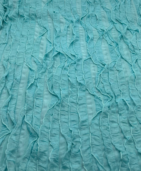 Aqua Blue Ruffle Textured 4 Way Stretch Fabric