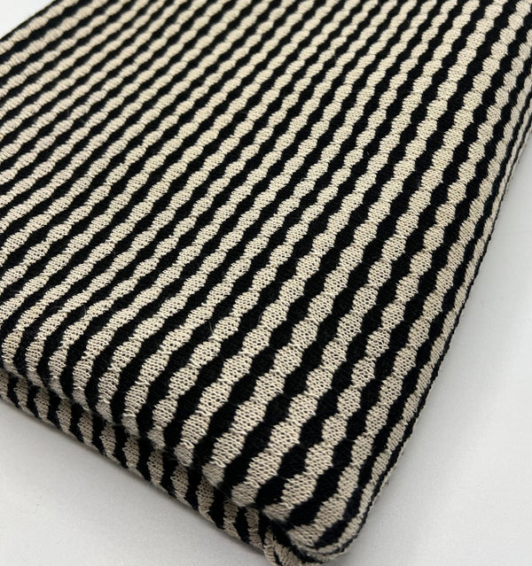 Beige Black Stripe Knitted 2 Way Stretch Fabric