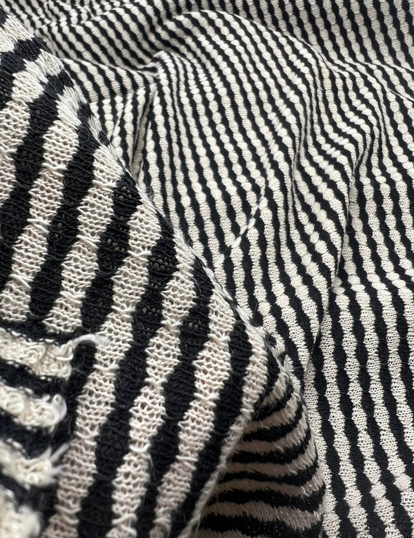 Beige Black Stripe Knitted 2 Way Stretch Fabric