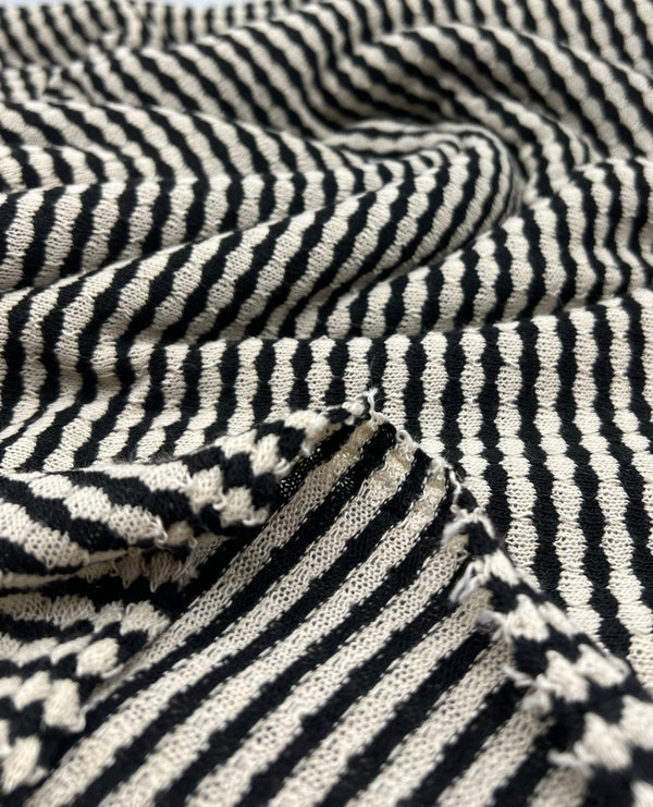 Beige Black Stripe Knitted 2 Way Stretch Fabric