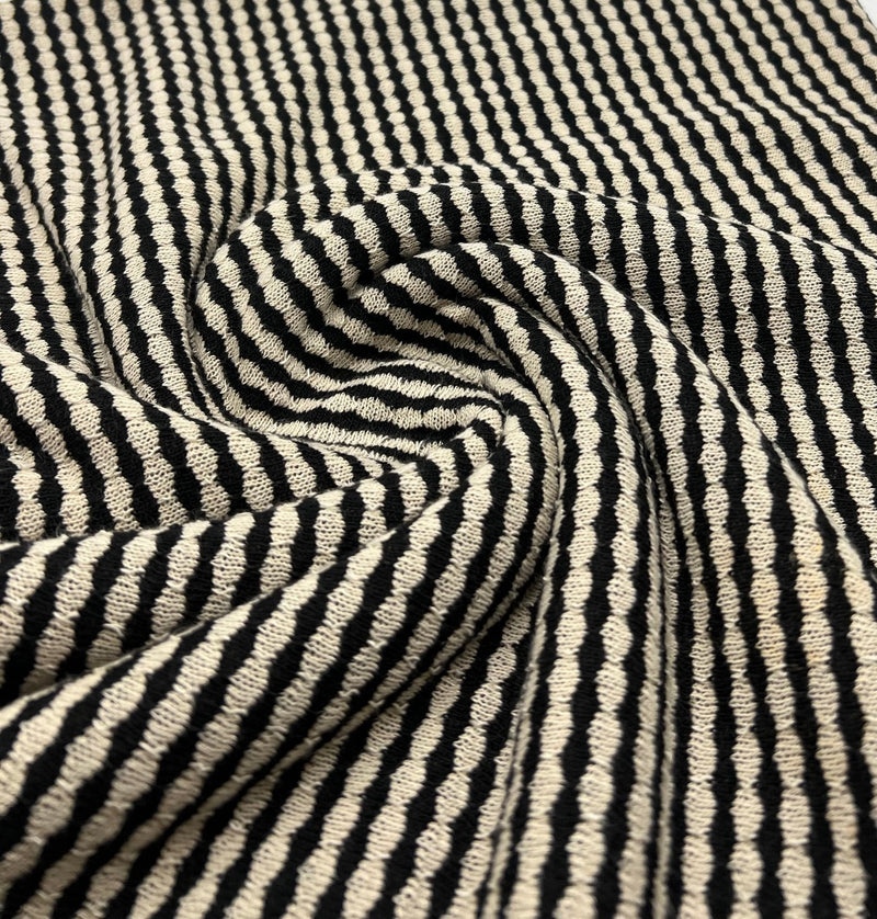 Beige Black Stripe Knitted 2 Way Stretch Fabric