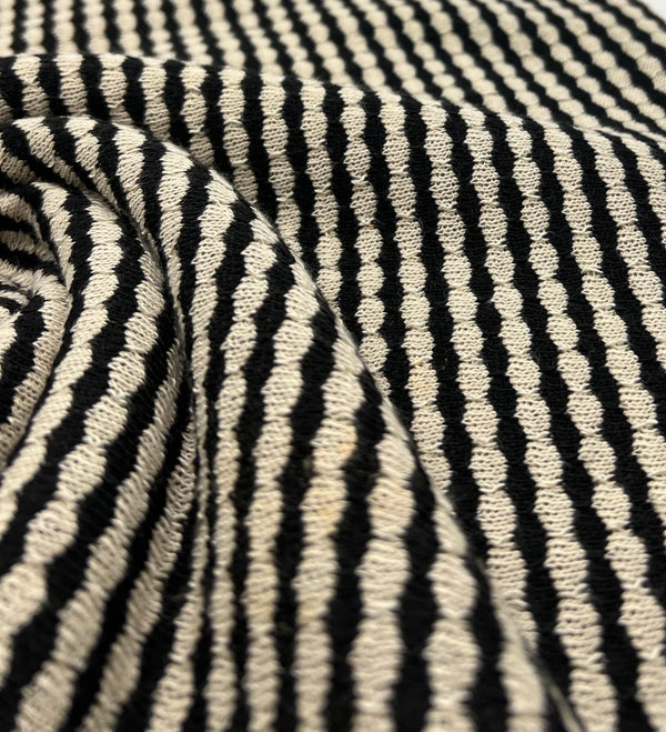 Beige Black Stripe Knitted 2 Way Stretch Fabric