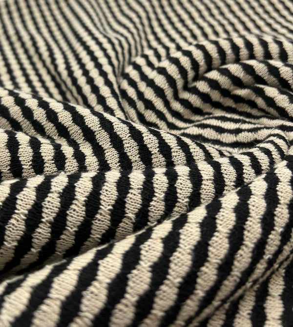 Beige Black Stripe Knitted 2 Way Stretch Fabric
