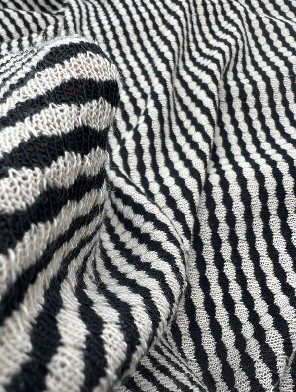 Beige Black Stripe Knitted 2 Way Stretch Fabric
