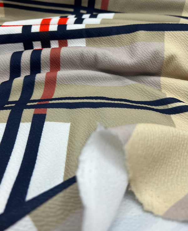 Beige Check Print Liverpool Bullet Stretch Fabric