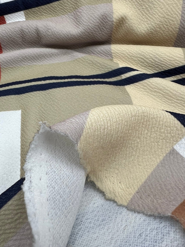 Beige Check Print Liverpool Bullet Stretch Fabric