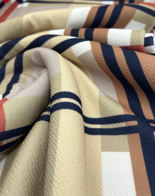 Beige Check Print Liverpool Bullet Stretch Fabric