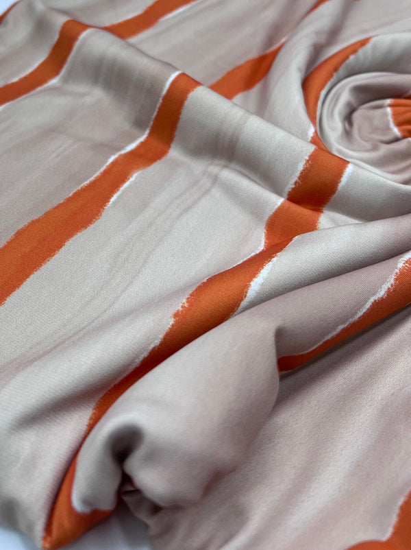 Beige Orange Stripe ITY Fabric