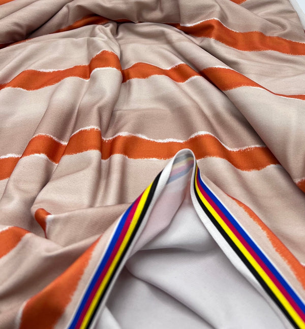 Beige Orange Stripe ITY Fabric
