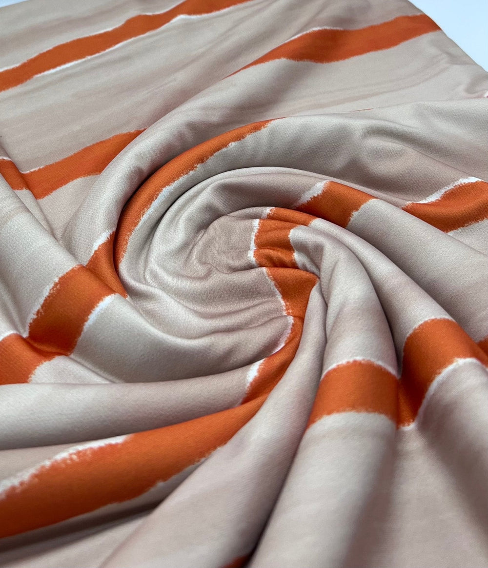 Beige Orange Stripe ITY Fabric
