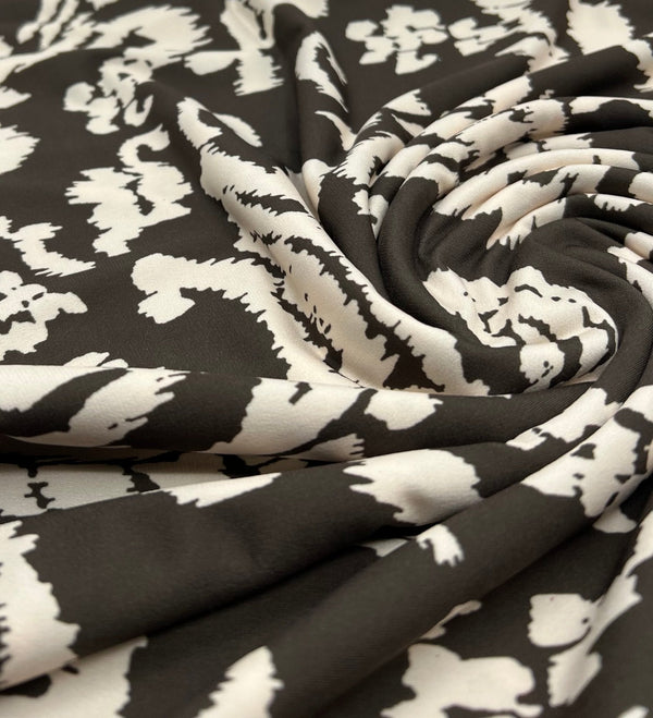 Beige Print Floral Print ITY Fabric 2 Way Stretch