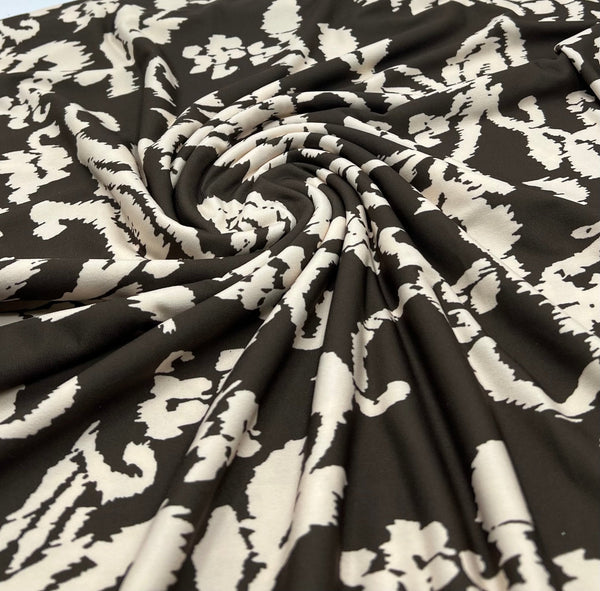 Beige Print Floral Print ITY Fabric 2 Way Stretch