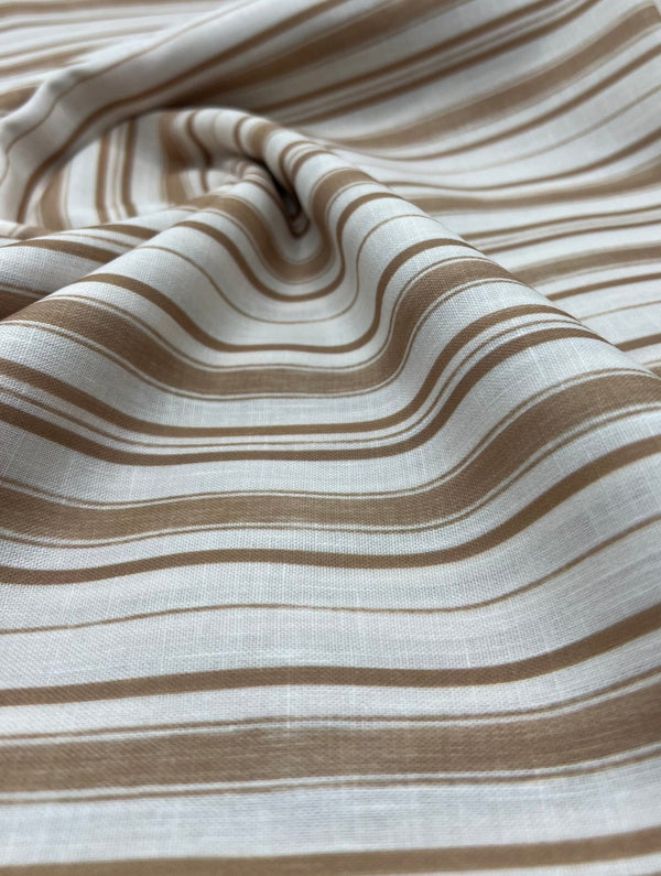 Beige Stripe Linen Look Non Stretch Fabric