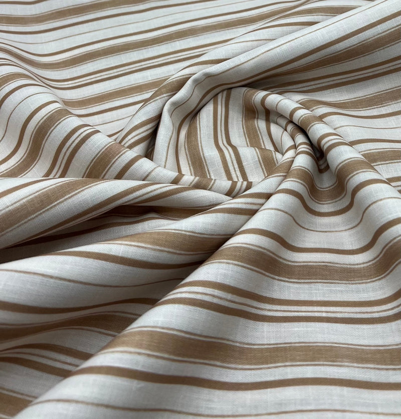 Beige Stripe Linen Look Non Stretch Fabric