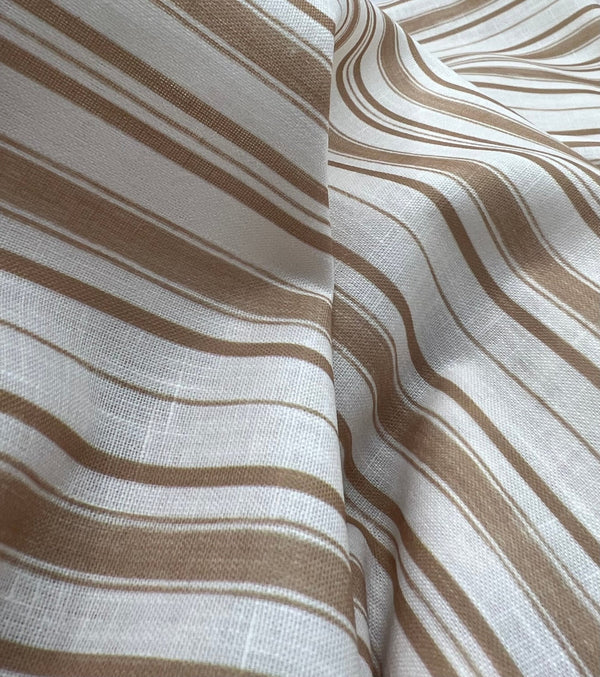 Beige Stripe Linen Look Non Stretch Fabric