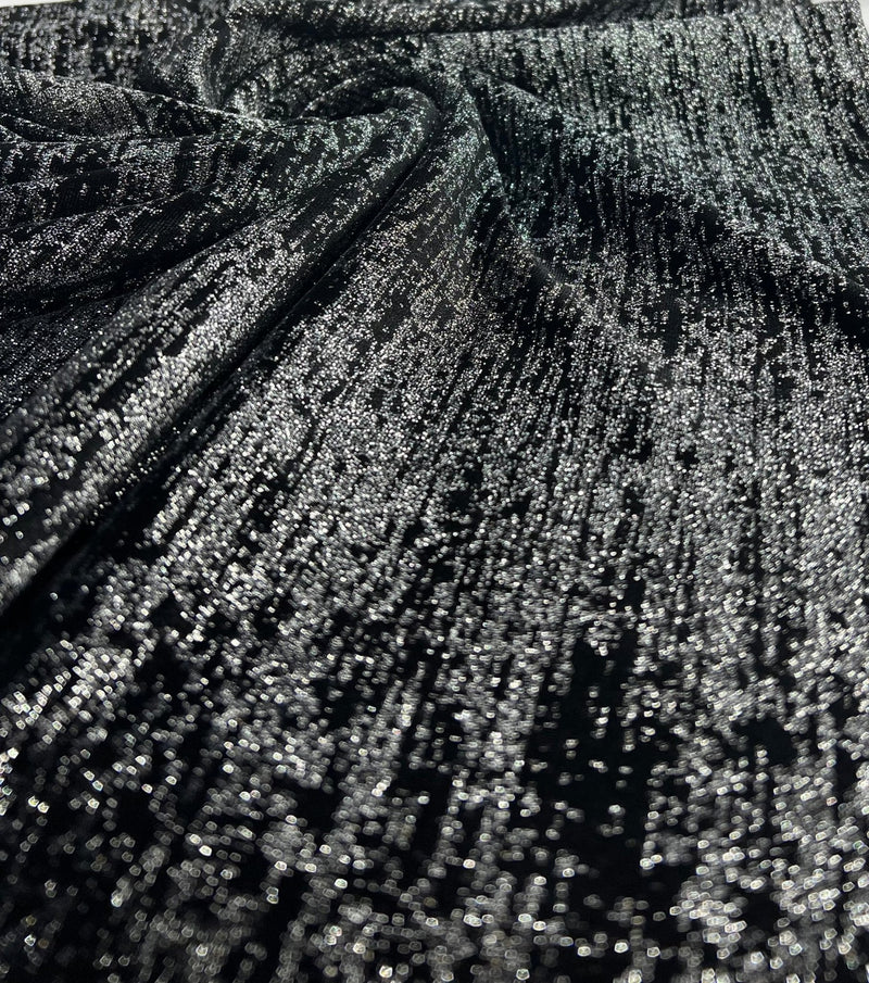 Black All Over Glitter Velour Spandex Stretch Fabric