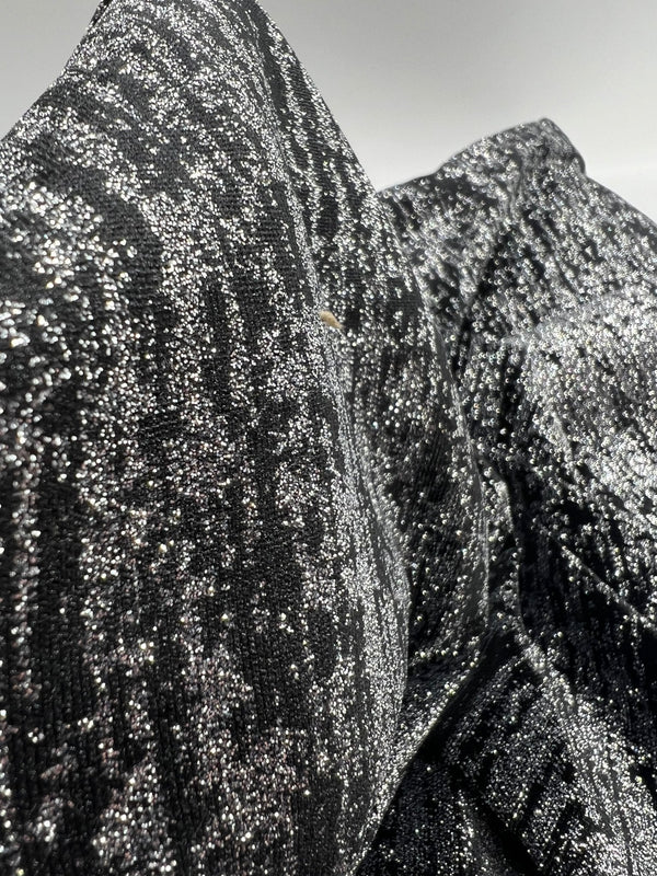 Black All Over Glitter Velour Spandex Stretch Fabric
