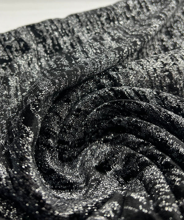 Black All Over Glitter Velour Spandex Stretch Fabric