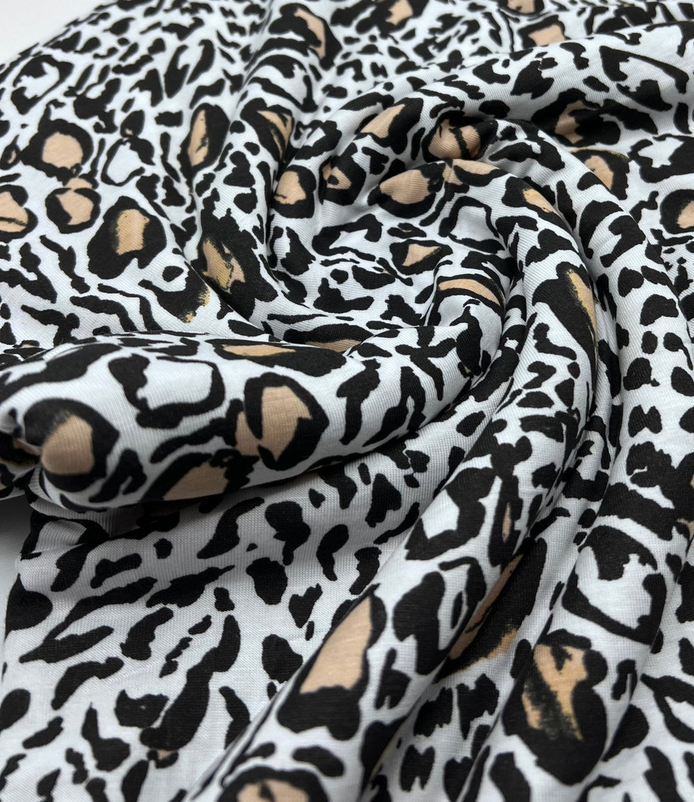 Black Beige Animal Print Viscose Elastane Fabric