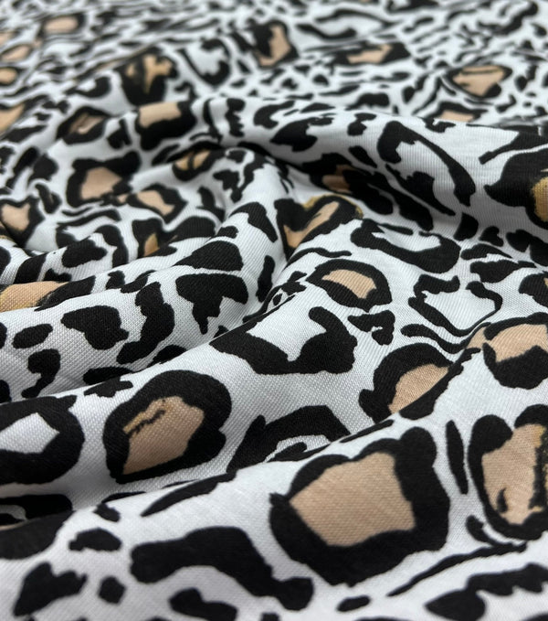 Black Beige Animal Print Viscose Elastane Fabric