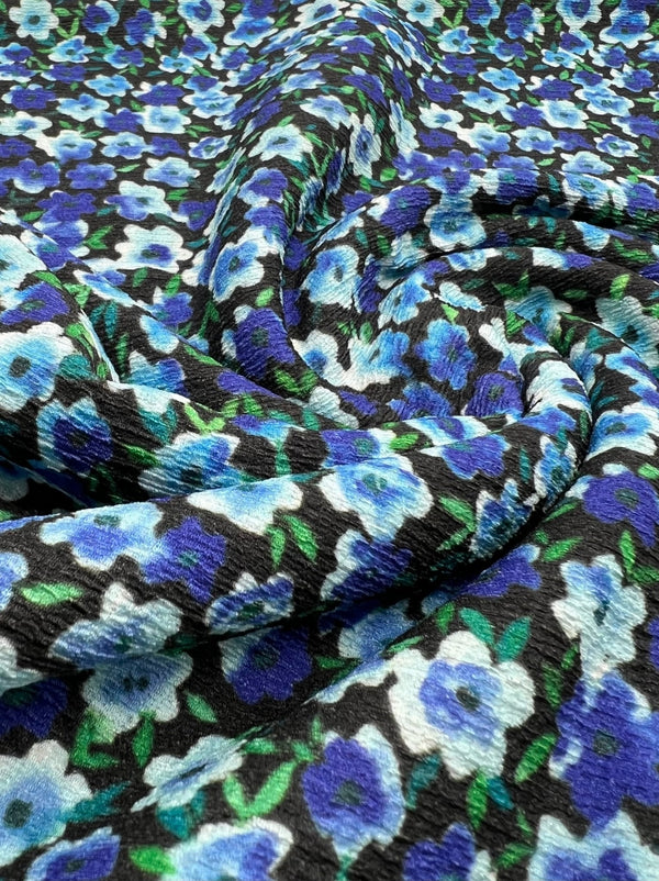 Black Blue Green Floral Tree Bark Stretch Dress Craft Fabric