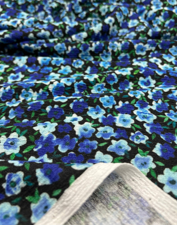 Black Blue Green Floral Tree Bark Stretch Dress Craft Fabric