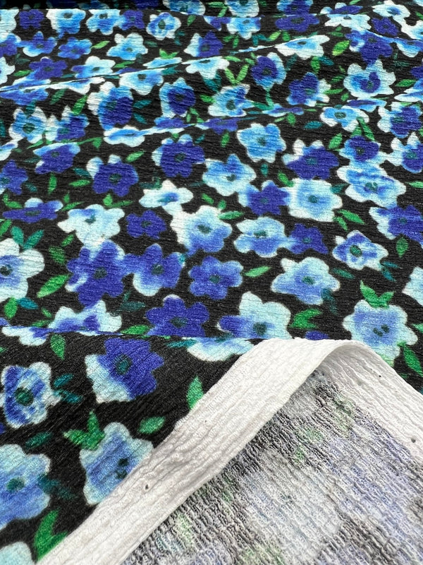 Black Blue Green Floral Tree Bark Stretch Dress Craft Fabric