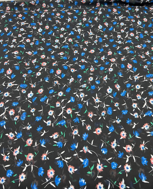 Black Blue Red Ditsy Floral Printed Chiffon Dress Fabric