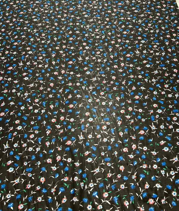 Black Blue Red Ditsy Floral Printed Chiffon Dress Fabric