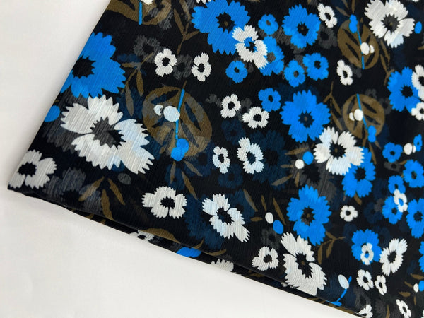 Black Blue White Floral Printed Chiffon Dress Fabric