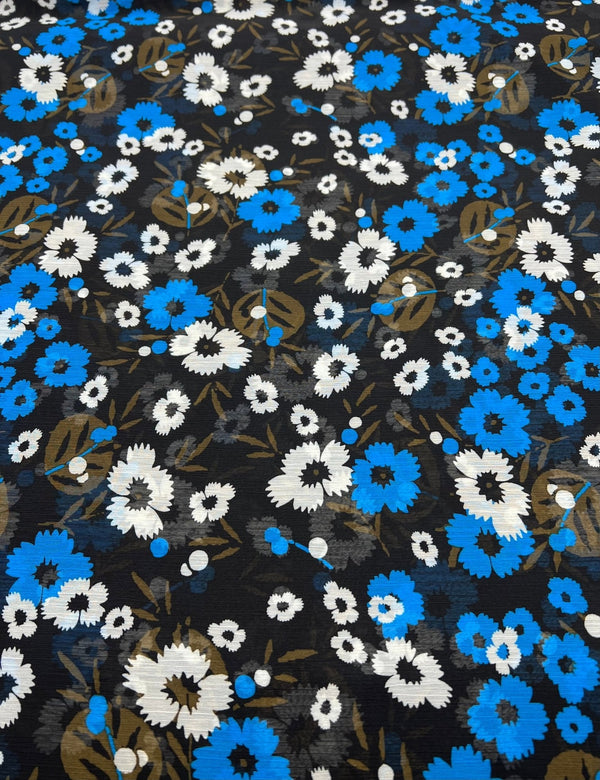 Black Blue White Floral Printed Chiffon Dress Fabric