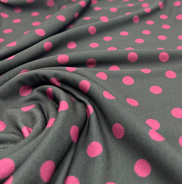 Black Burgundy Polka Spot Print ITY Fabric 2 Way Stretch