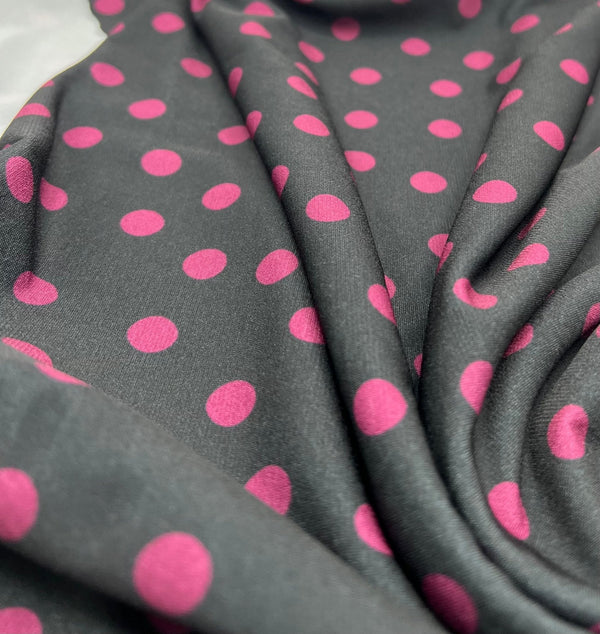 Black Burgundy Polka Spot Print ITY Fabric 2 Way Stretch