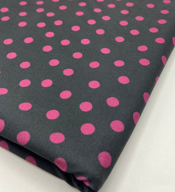 Black Burgundy Polka Spot Print ITY Fabric 2 Way Stretch