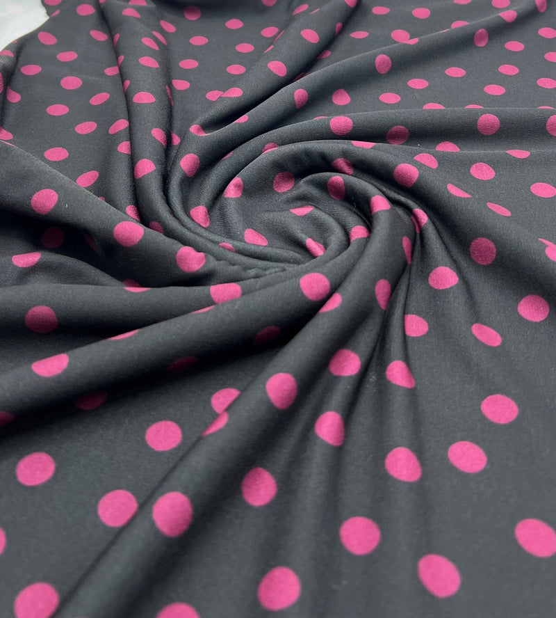 Black Burgundy Polka Spot Print ITY Fabric 2 Way Stretch
