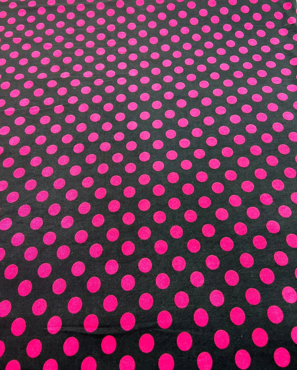 Black Burgundy Polka Spot Print Soft Touch 4 Way Stretch Fabric
