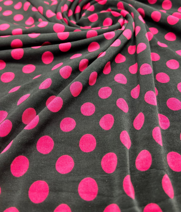 Black Burgundy Polka Spot Print Soft Touch 4 Way Stretch Fabric