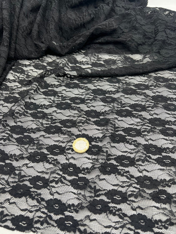 Black Ditsy Floral Lace Fabric Stretch