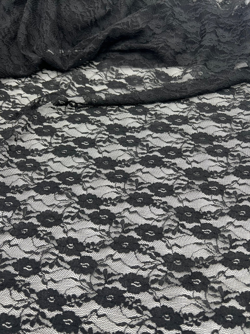 Black Ditsy Floral Lace Fabric Stretch