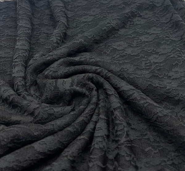 Black Ditsy Floral Lace Fabric Stretch