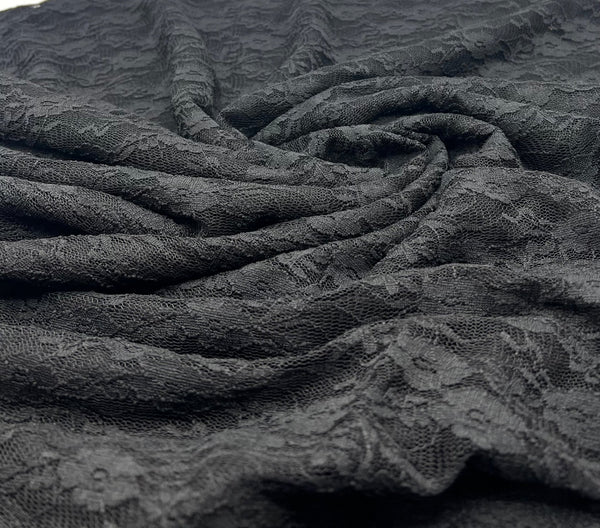 Black Ditsy Floral Lace Fabric Stretch